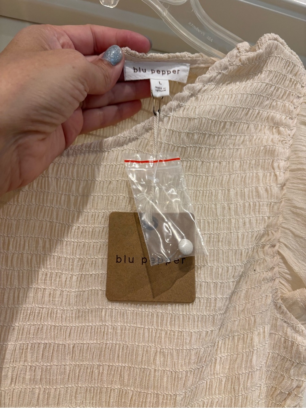 Blu Pepper Cream Smocked Bodice Midi Dress with Flutter Sleeves - Picture 2 of 2